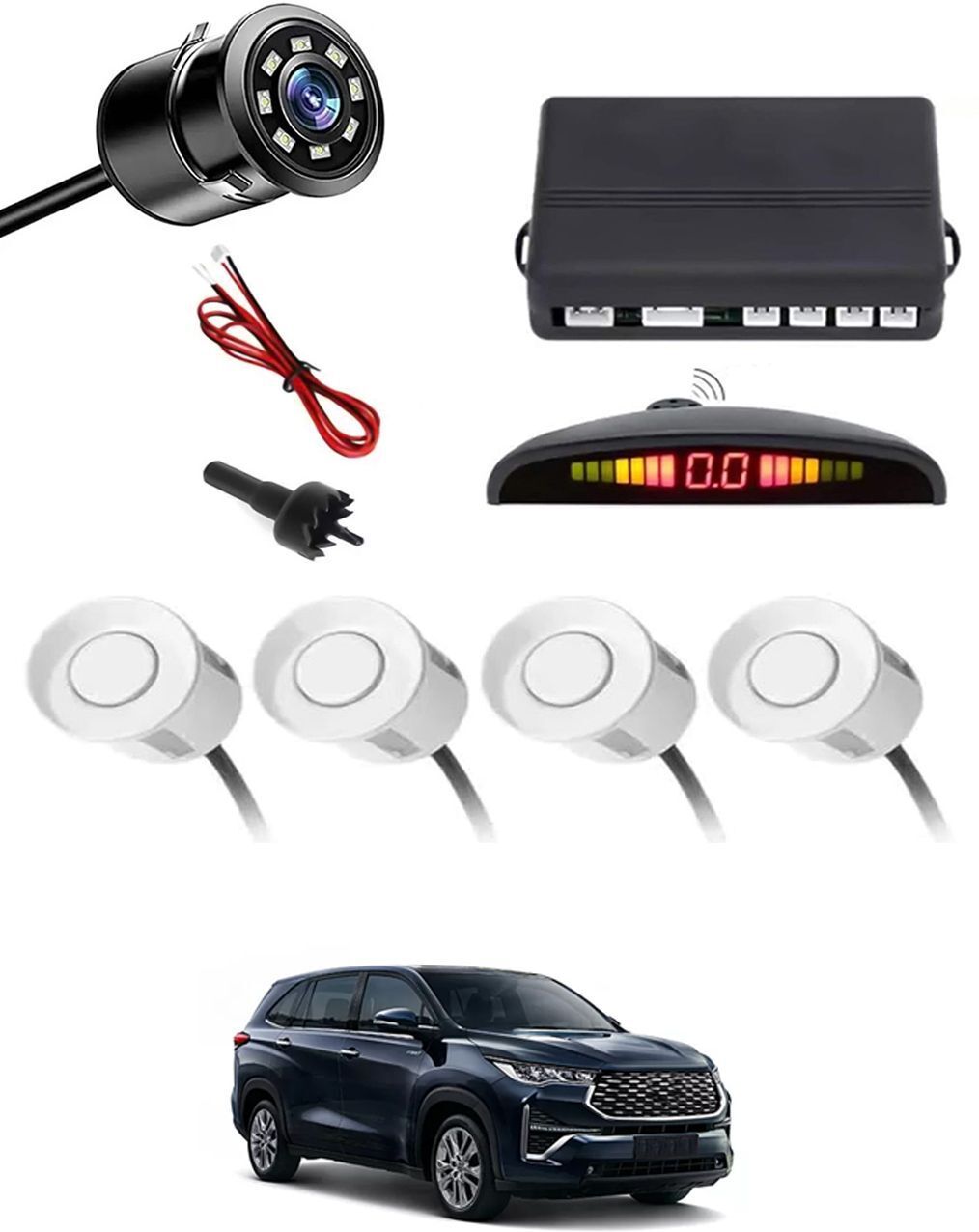 Car Parking Sensors - Set of 4 with Reverse Parking Camera (White)-154 Safety of Passengers/Car One Alarm Kit-2139 Parking Sensor-image-15