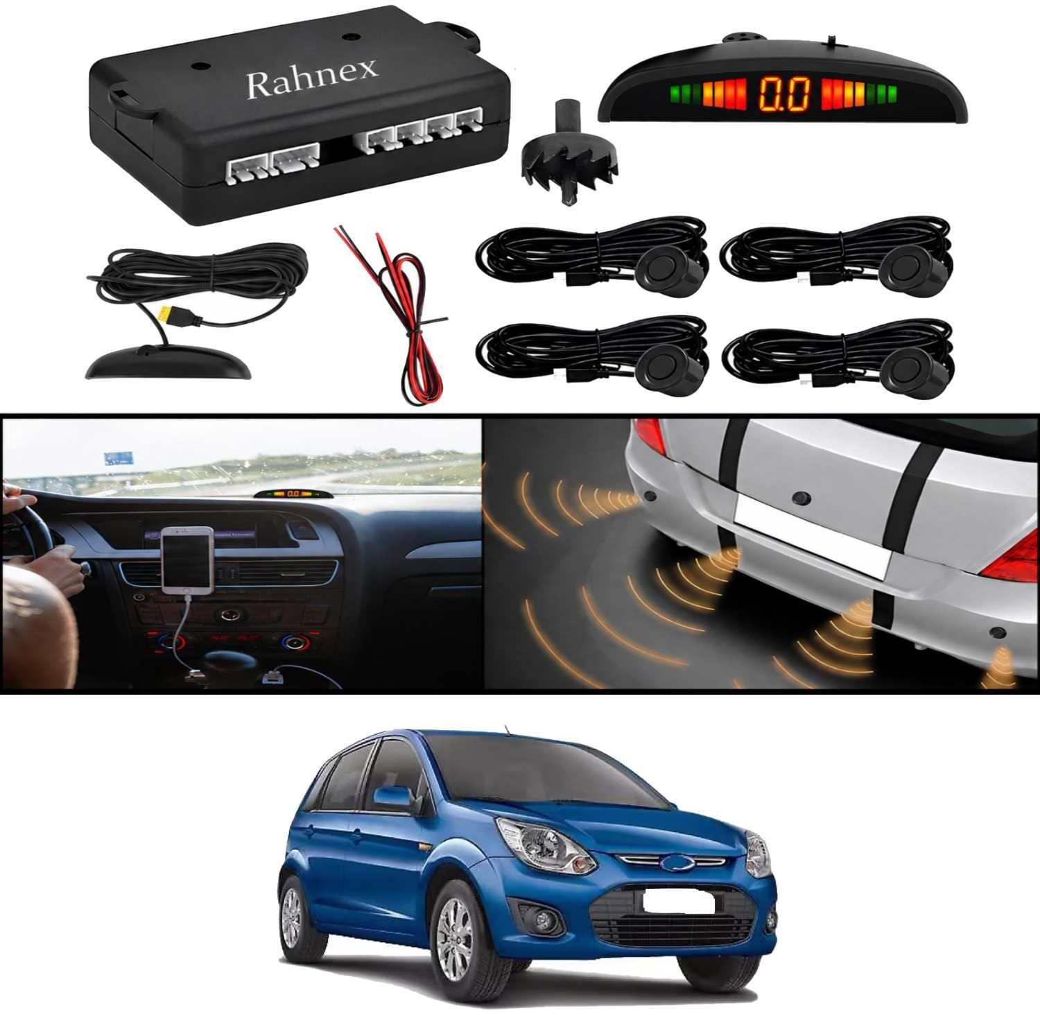 rahnex Reverse Car Safety System With LED Display Sensor Kit-124 Car Reverse Parking Sensor Black 4 Ultrasonic Sensors for Figo 2015 Parking Sensor-picture-18