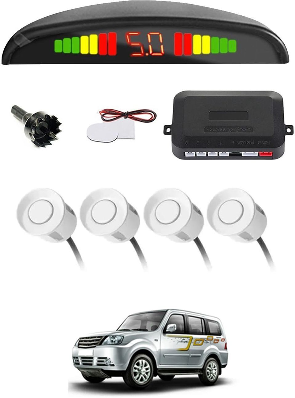Universal 4 White Reverse Parking Sensor With LED Display For Cars-121 Safety of Passengers/Car One Alarm Kit-1166 Parking Sensor-image-39