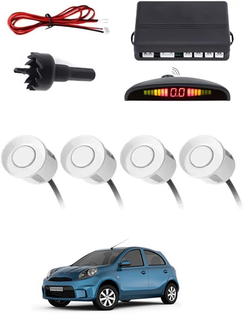 4White Parking Sensor With LED Display Increased Safety For Car-186 Safety of Passengers/Car One Alarm Kit-1622 Parking Sensor-image-27