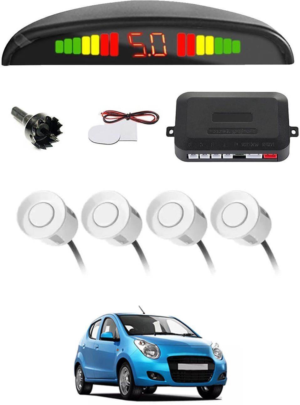 Universal 4 White Reverse Parking Sensor With LED Display For Cars-24 Safety of Passengers/Car One Alarm Kit-1381 Parking Sensor-image-42
