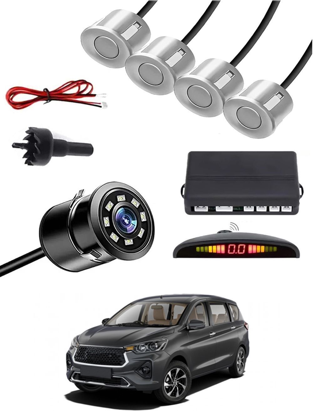 Car Parking Sensors - Set of 4 with Reverse Parking Camera (Silver)-219 Safety of Passengers/Car One Alarm Kit-2092 Parking Sensor-image-16