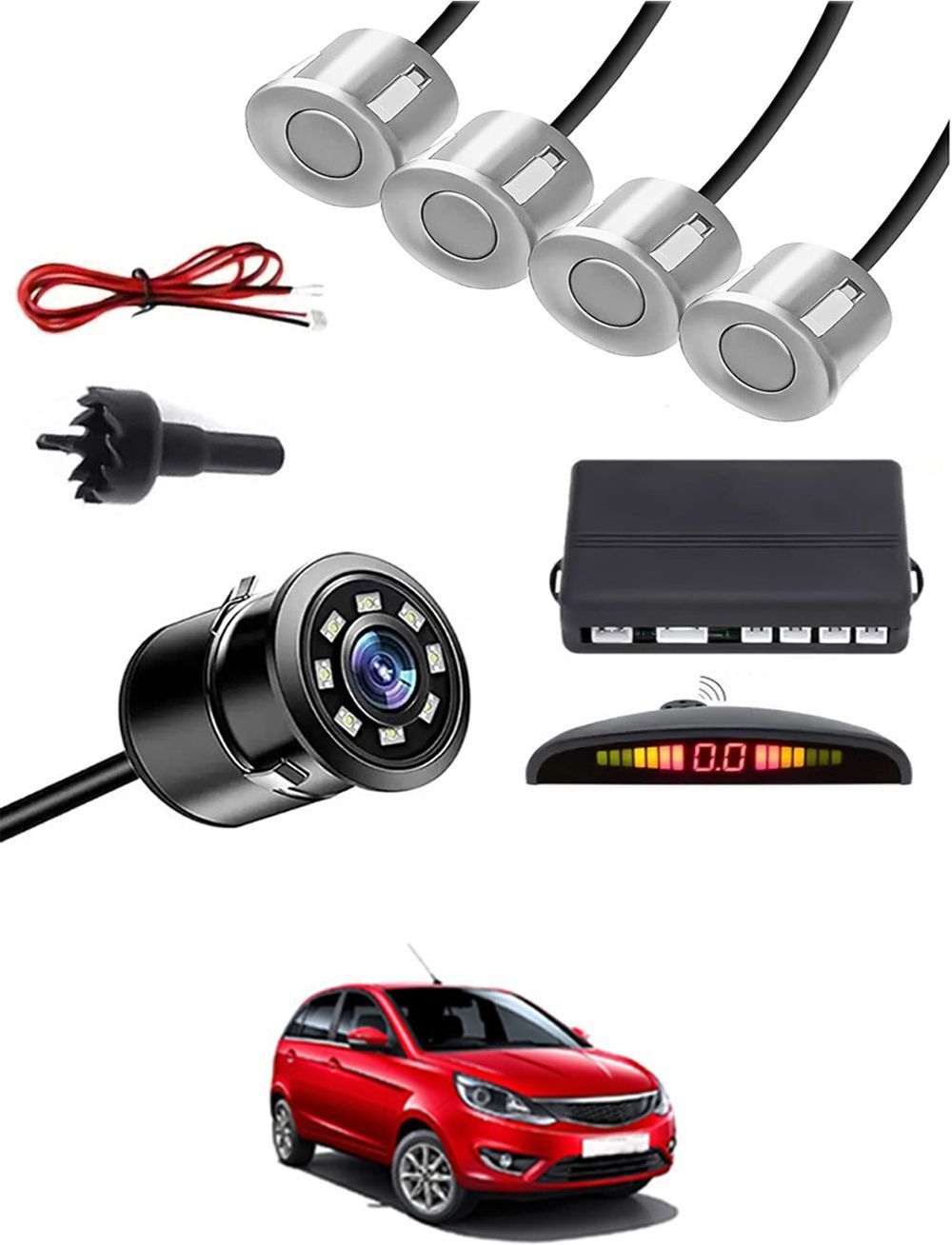Car Parking Sensors - Set of 4 with Reverse Parking Camera (Silver)-38 Safety of Passengers/Car One Alarm Kit-2196 Parking Sensor-image-29