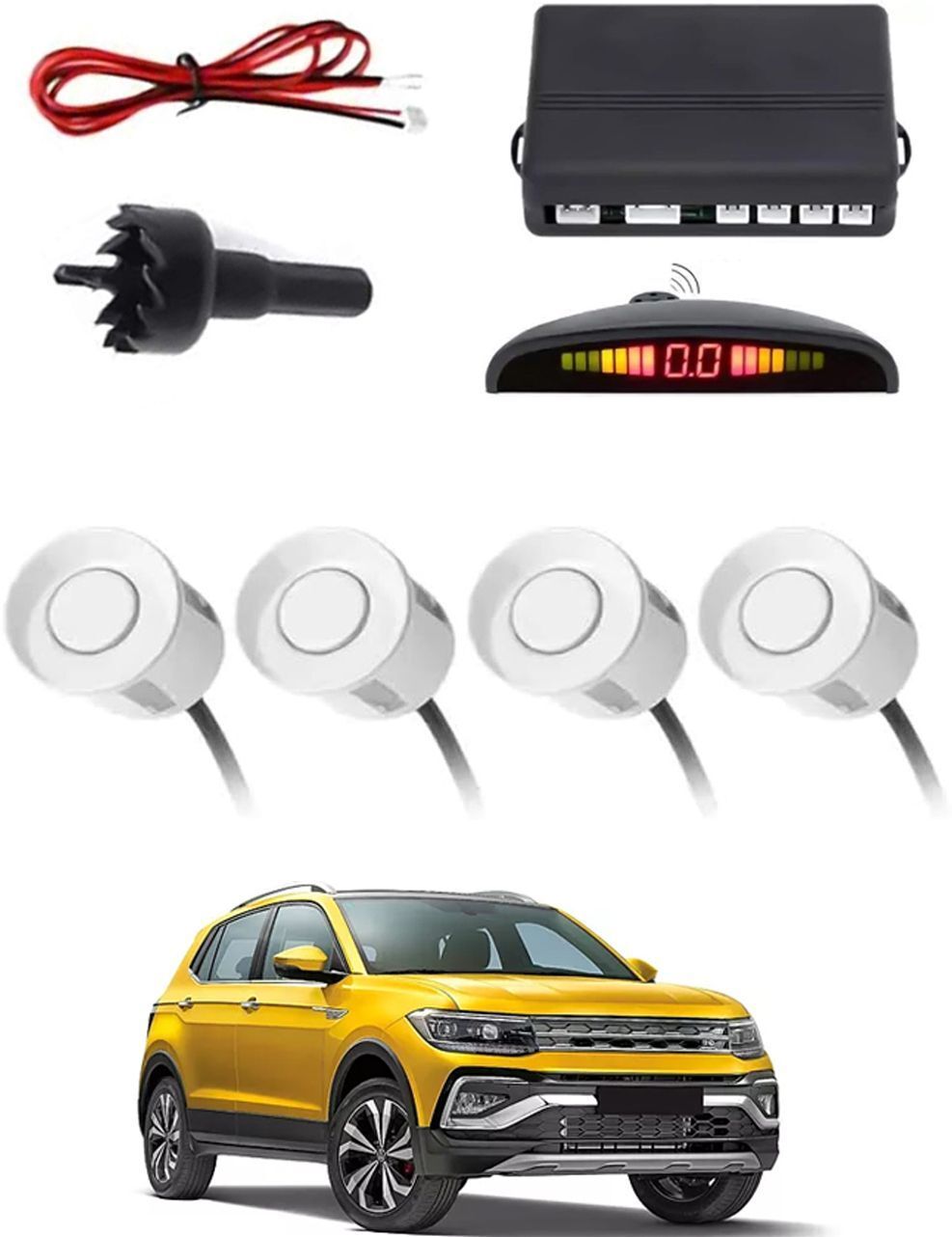 4White Parking Sensor With LED Display Increased Safety For Car-261 Safety of Passengers/Car One Alarm Kit-1608 Parking Sensor-image-45
