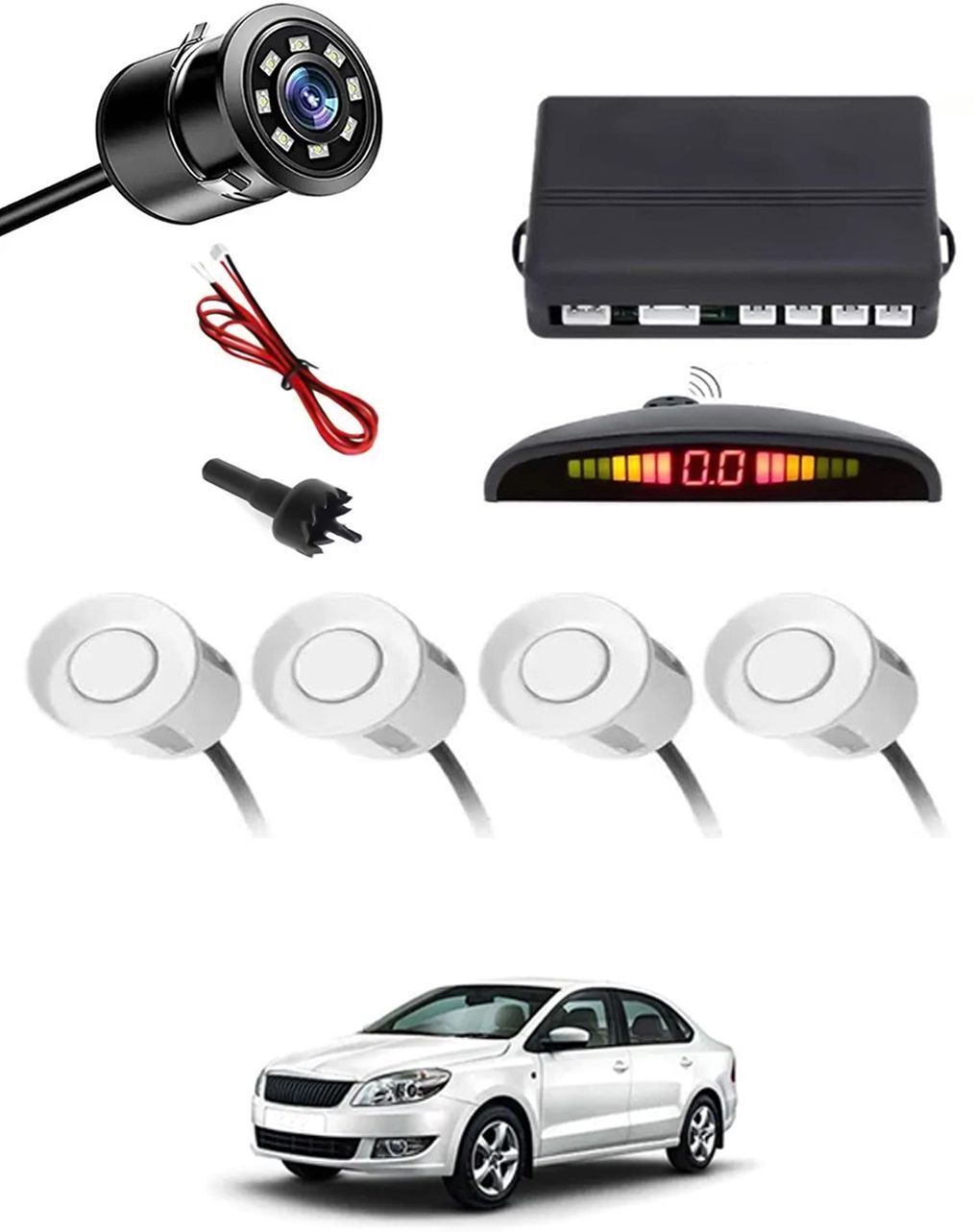 Car Parking Sensors - Set of 4 with Reverse Parking Camera (White)-214 Safety of Passengers/Car One Alarm Kit-2025 Parking Sensor-image-18