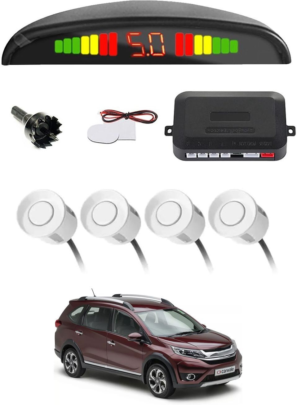 Universal 4 White Reverse Parking Sensor With LED Display For Cars-42 Safety of Passengers/Car One Alarm Kit-1502 Parking Sensor-image-2