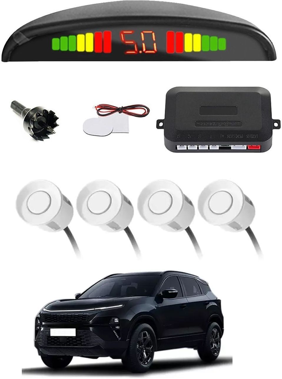 Universal 4 White Reverse Parking Sensor With LED Display For Cars-134 Safety of Passengers/Car One Alarm Kit-1261 Parking Sensor-image-35