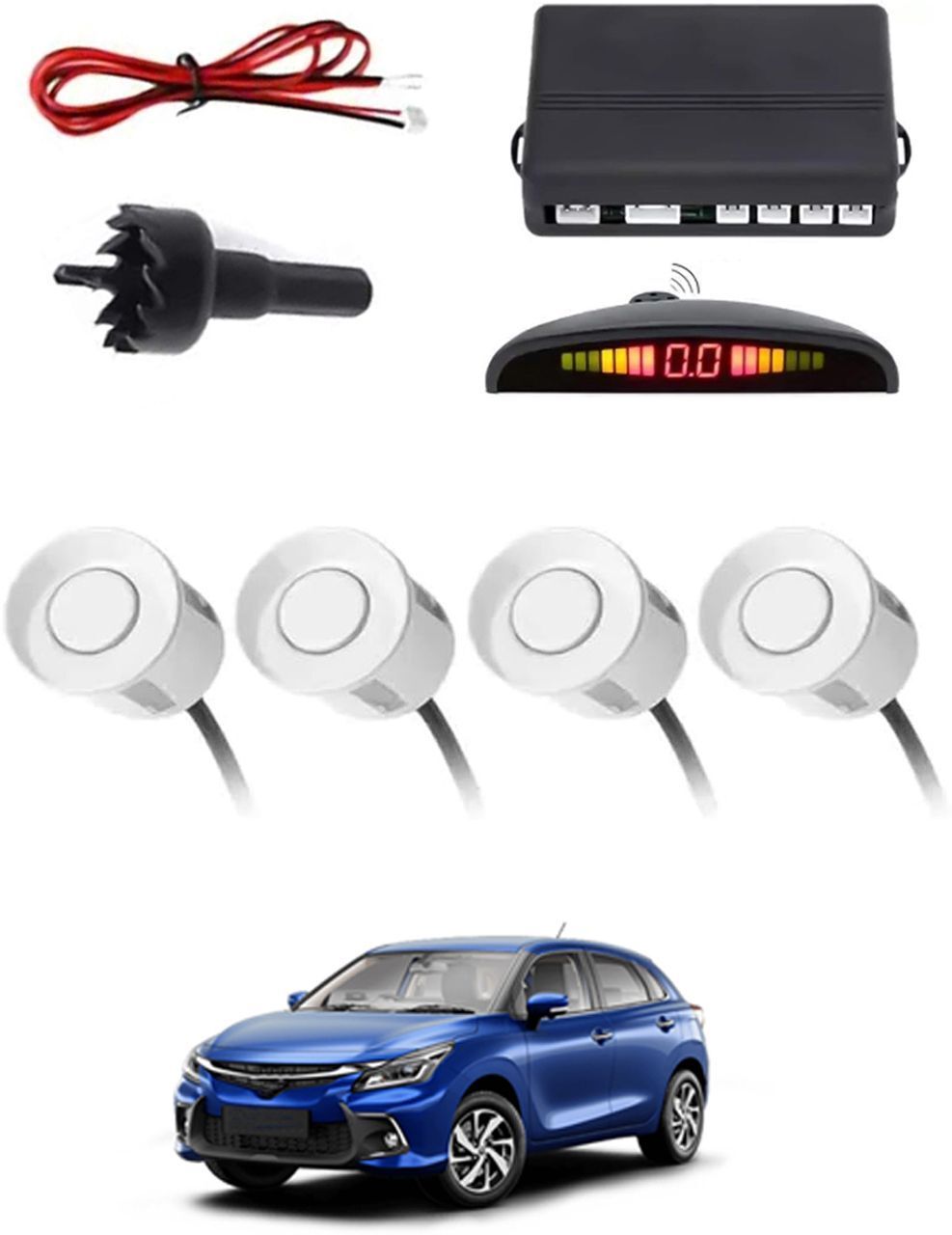 4White Parking Sensor With LED Display Increased Safety For Car-116 Safety of Passengers/Car One Alarm Kit-1649 Parking Sensor-image-26