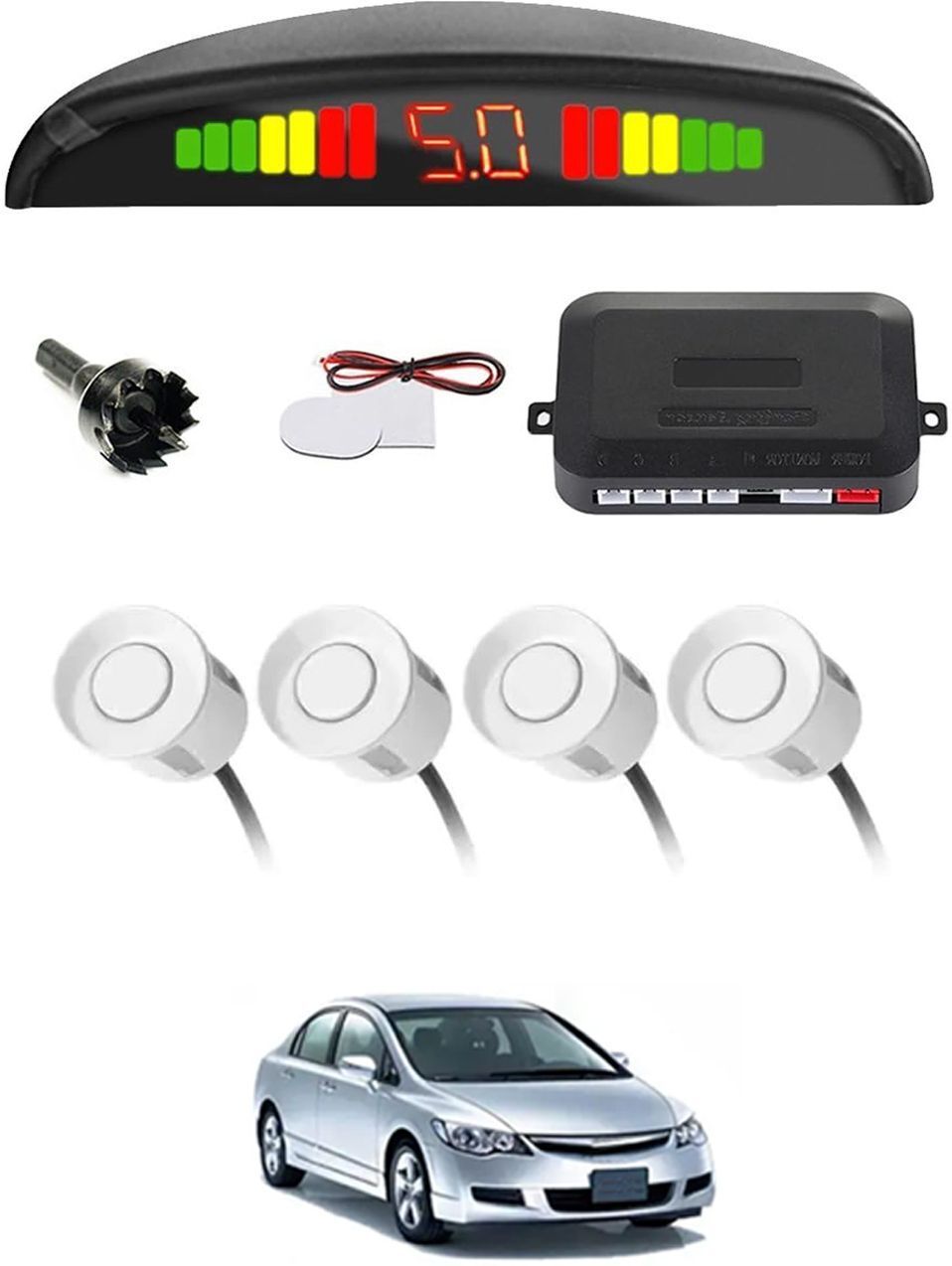 Universal 4 White Reverse Parking Sensor With LED Display For Cars-64 Safety of Passengers/Car One Alarm Kit-1014 Parking Sensor-image-47