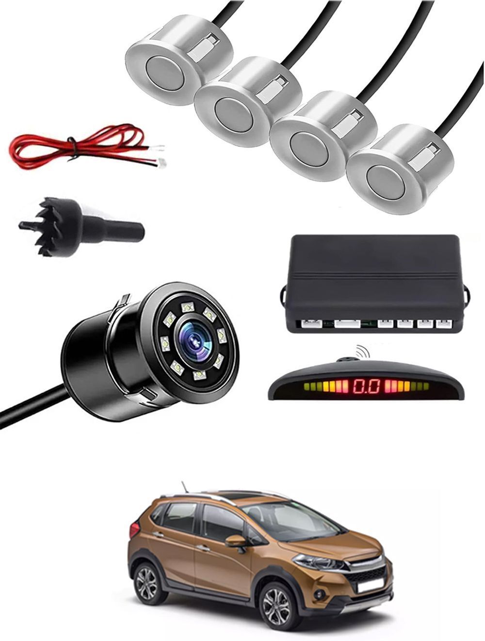 Car Parking Sensors - Set of 4 with Reverse Parking Camera (Silver)-307 Safety of Passengers/Car One Alarm Kit-2117 Parking Sensor-image-12