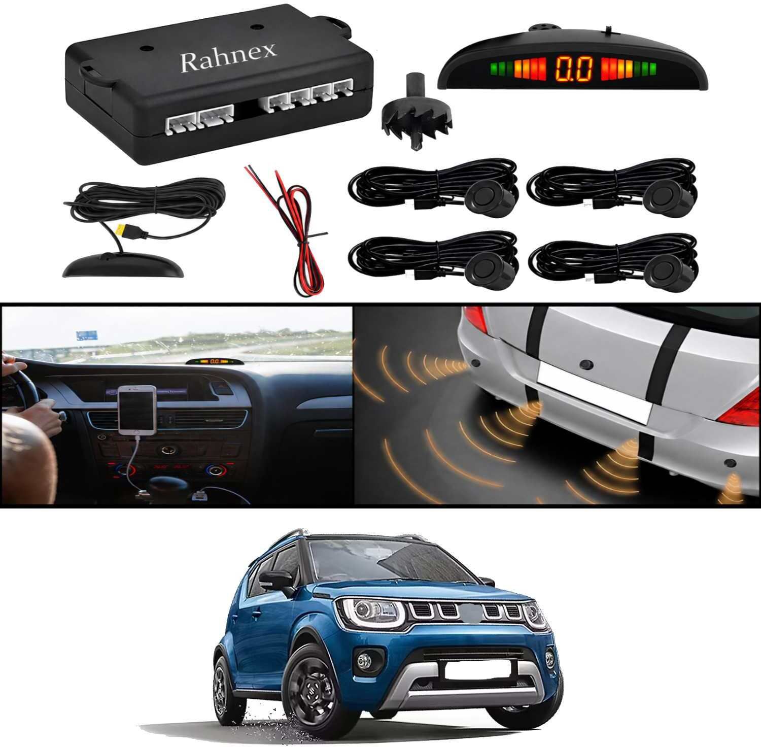 rahnex Reverse Car Safety System With LED Display Sensor Kit-158 Car Reverse Parking Sensor Black 4 Ultrasonic Sensors for Ignis 2023 Parking Sensor-picture-38