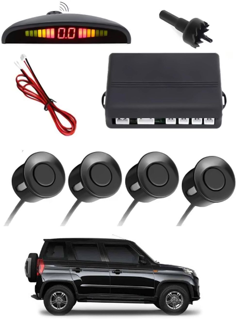 Black Waterproof Parking Sesnor With Led Display For Vehicle-35 Universal Black 4pcs Reverse Parking Safety Sensor For Car-35 Parking Sensor-image-31