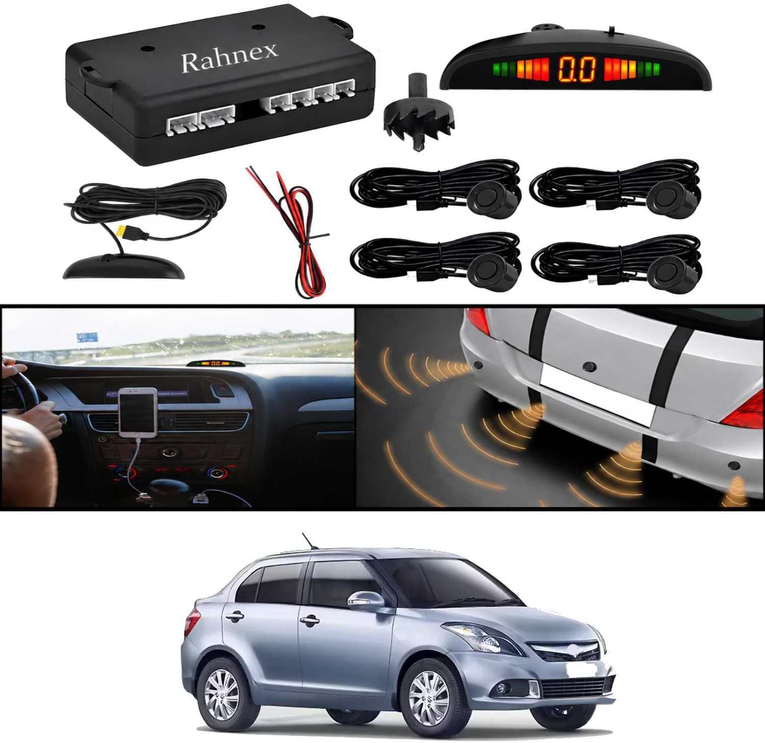 rahnex Reverse Car Safety System With LED Display Sensor Kit-94 Car Reverse Parking Sensor Black 4 Ultrasonic Sensors for Dzire 2015 Parking Sensor-picture-15