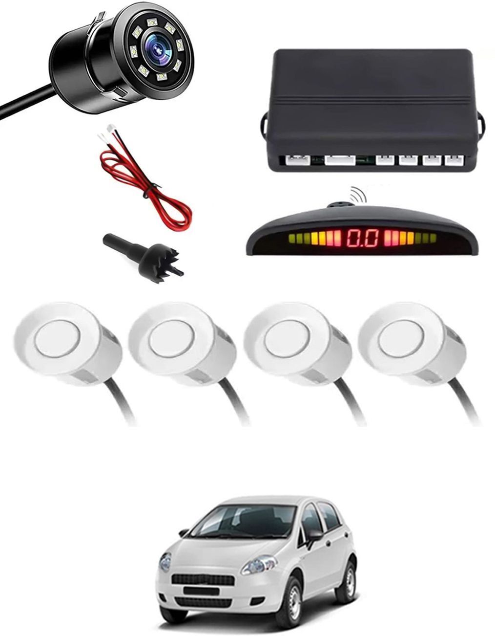 Car Parking Sensors - Set of 4 with Reverse Parking Camera (White)-211 Safety of Passengers/Car One Alarm Kit-2268 Parking Sensor-image-30