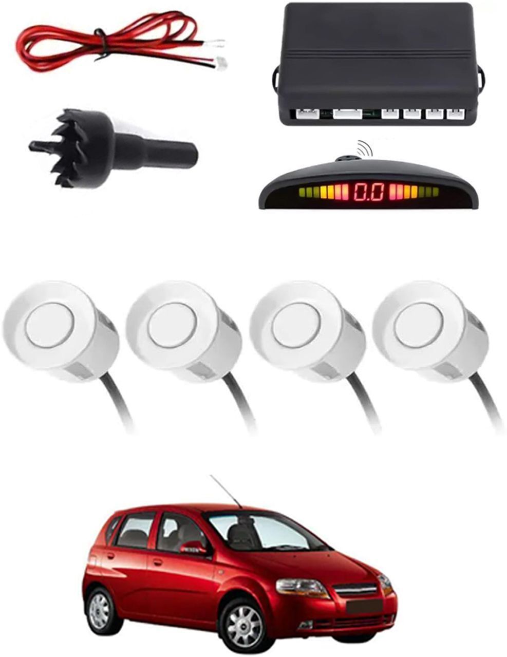 4White Parking Sensor With LED Display Increased Safety For Car-27 Safety of Passengers/Car One Alarm Kit-1769 Parking Sensor-image-35