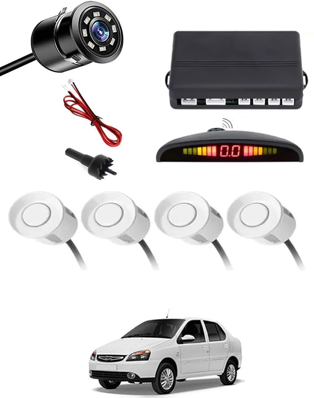 Car Parking Sensors - Set of 4 with Reverse Parking Camera (White)-151 Safety of Passengers/Car One Alarm Kit-2471 Parking Sensor-image-30