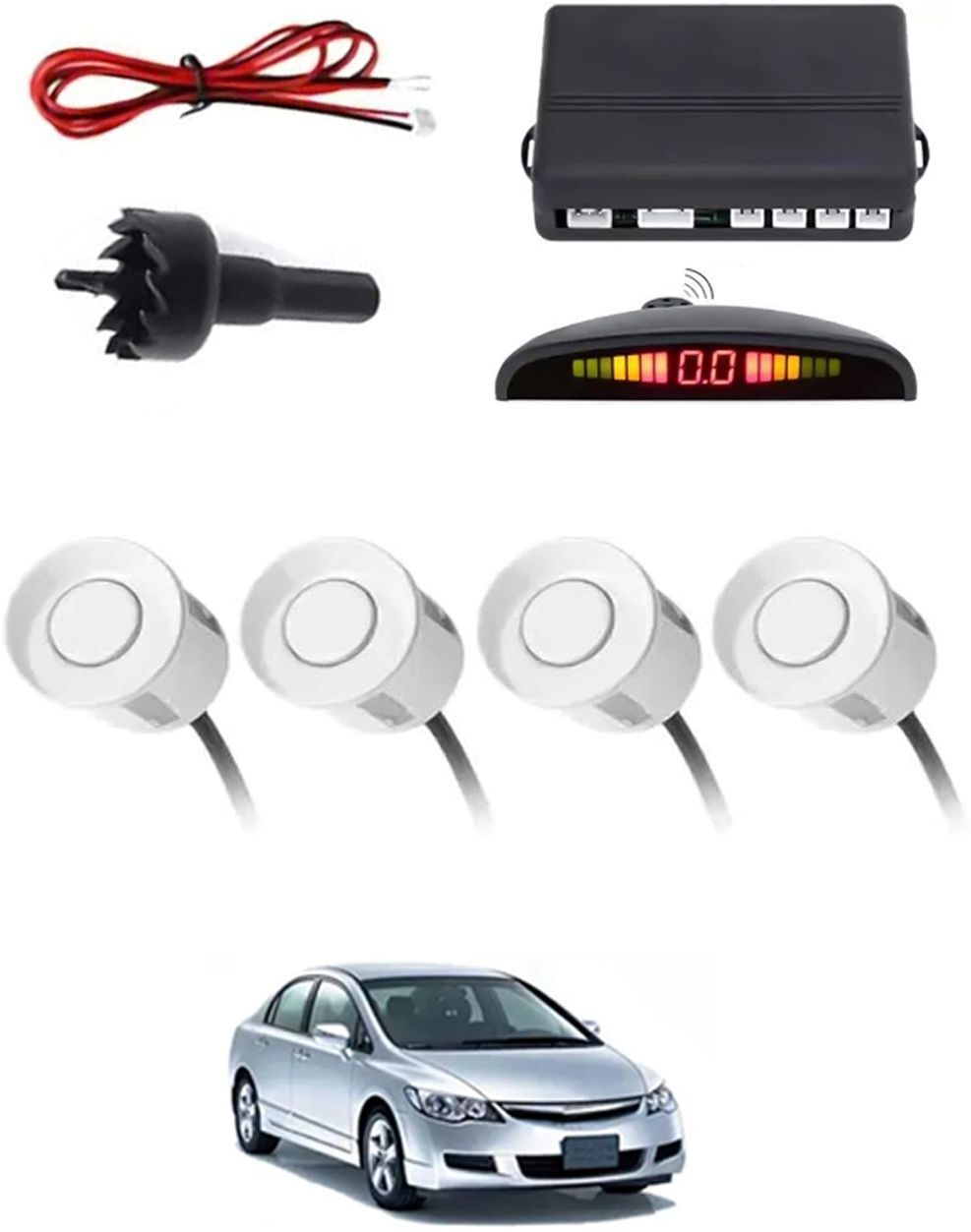 4White Parking Sensor With LED Display Increased Safety For Car-64 Safety of Passengers/Car One Alarm Kit-1630 Parking Sensor-image-24