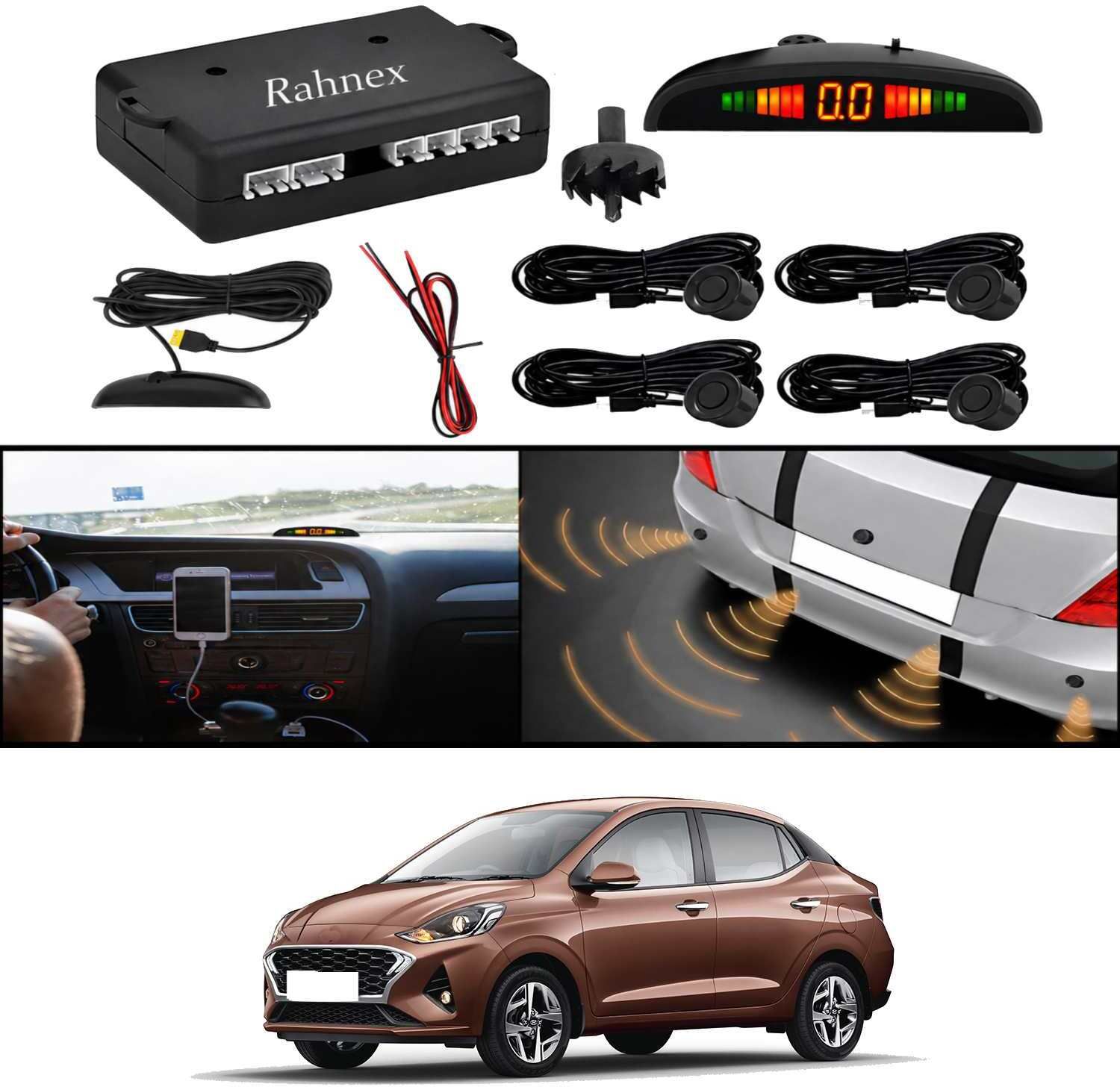 rahnex Reverse Car Safety System With LED Display Sensor Kit-26 Car Reverse Parking Sensor Black 4 Ultrasonic Sensors for Aura 2021 Parking Sensor-picture-23
