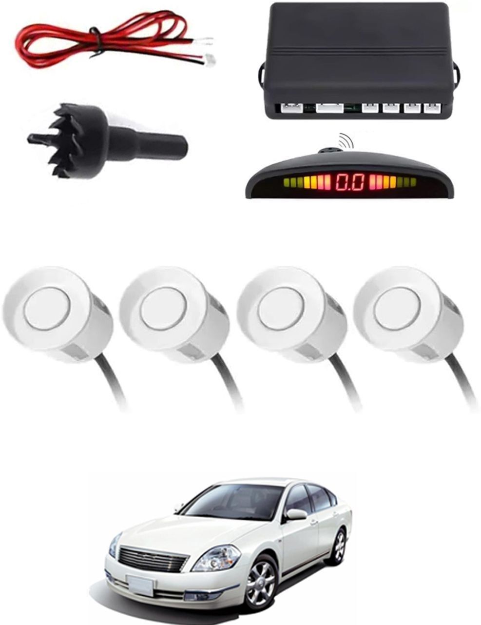 4White Parking Sensor With LED Display Increased Safety For Car-263 Safety of Passengers/Car One Alarm Kit-1702 Parking Sensor-image-27