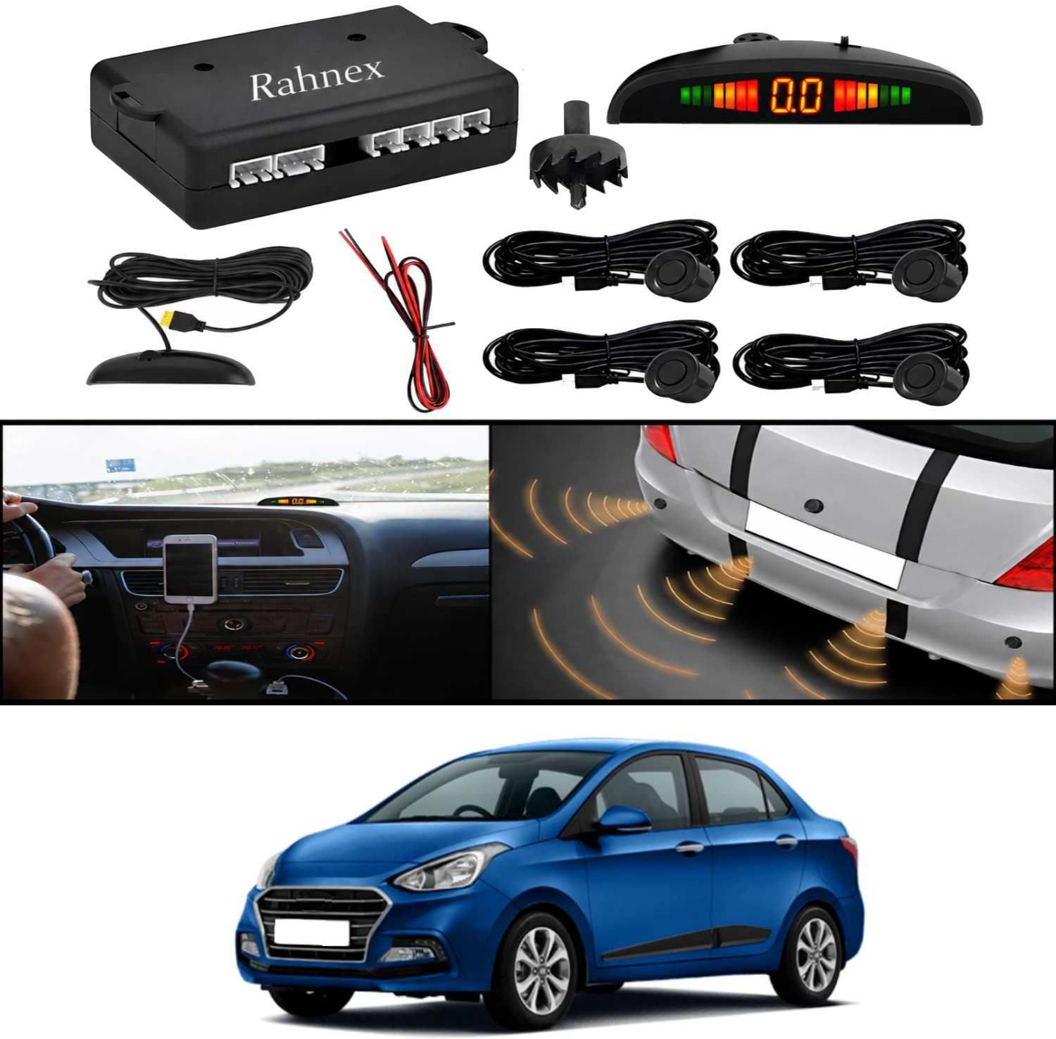 rahnex Reverse Car Safety System With LED Display Sensor Kit-301 Car Reverse Parking Sensor Black 4 Ultrasonic Sensors for Xcent 2015 Parking Sensor-picture-18