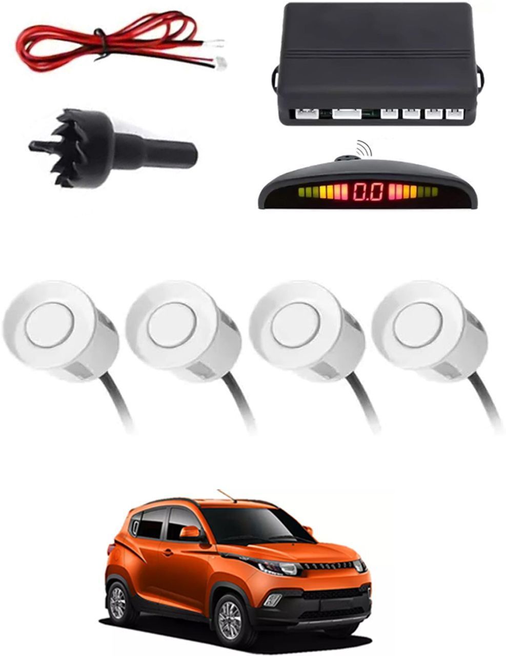4White Parking Sensor With LED Display Increased Safety For Car-170 Safety of Passengers/Car One Alarm Kit-1698 Parking Sensor-image-20