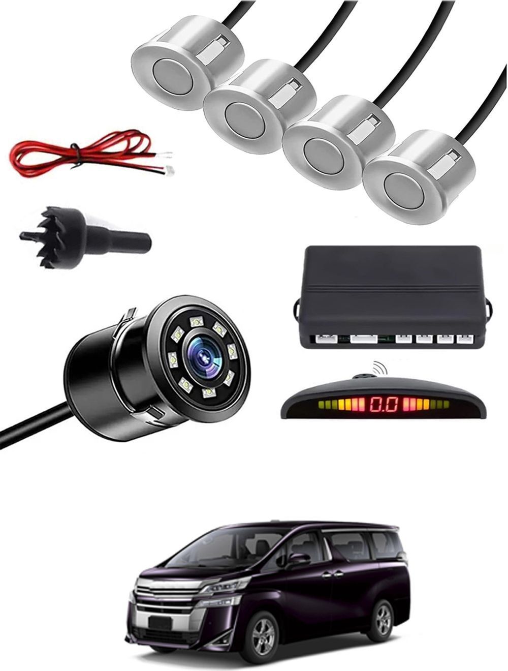 Car Parking Sensors - Set of 4 with Reverse Parking Camera (Silver)-287 Safety of Passengers/Car One Alarm Kit-2313 Parking Sensor-image-25