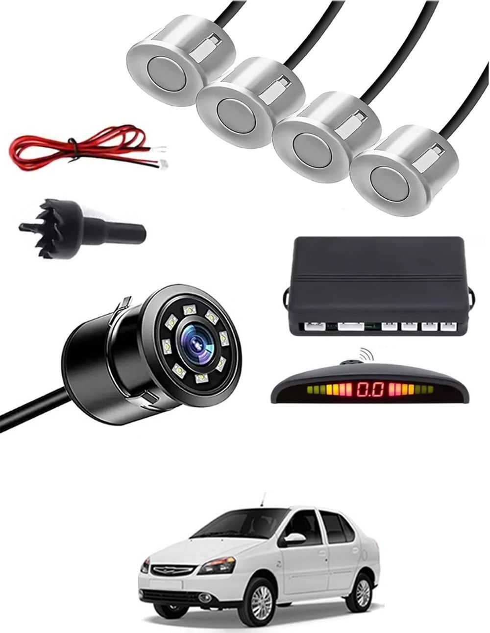 Car Parking Sensors - Set of 4 with Reverse Parking Camera (Silver)-151 Safety of Passengers/Car One Alarm Kit-2332 Parking Sensor-image-36