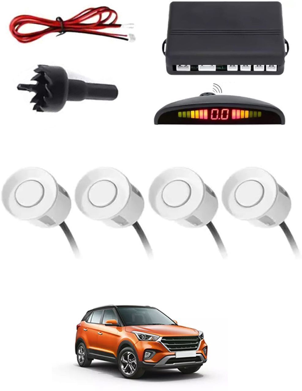 4White Parking Sensor With LED Display Increased Safety For Car-71 Safety of Passengers/Car One Alarm Kit-1772 Parking Sensor-image-47