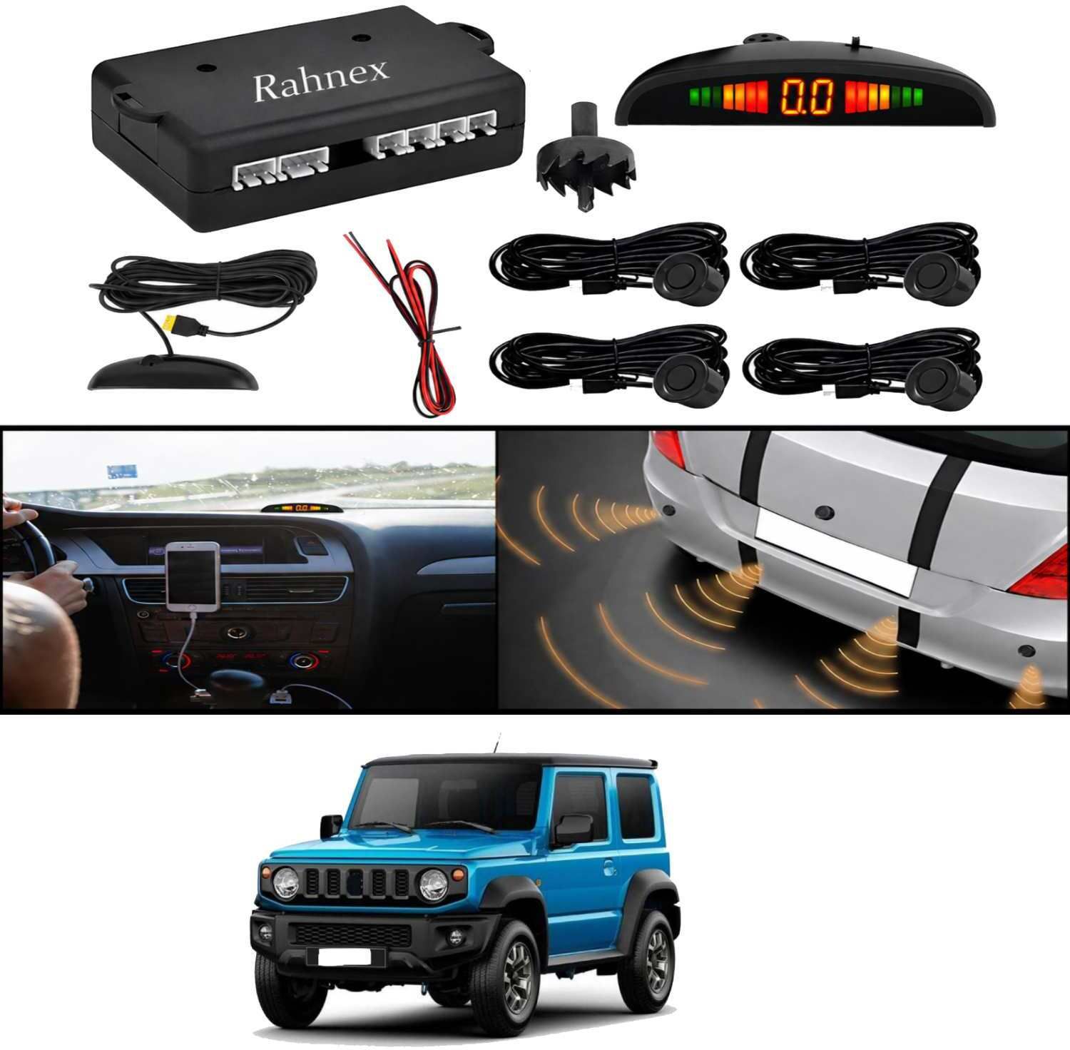 rahnex Reverse Car Safety System With LED Display Sensor Kit-176 Car Reverse Parking Sensor Black 4 Ultrasonic Sensors for Jimny 2024 Parking Sensor-picture-26
