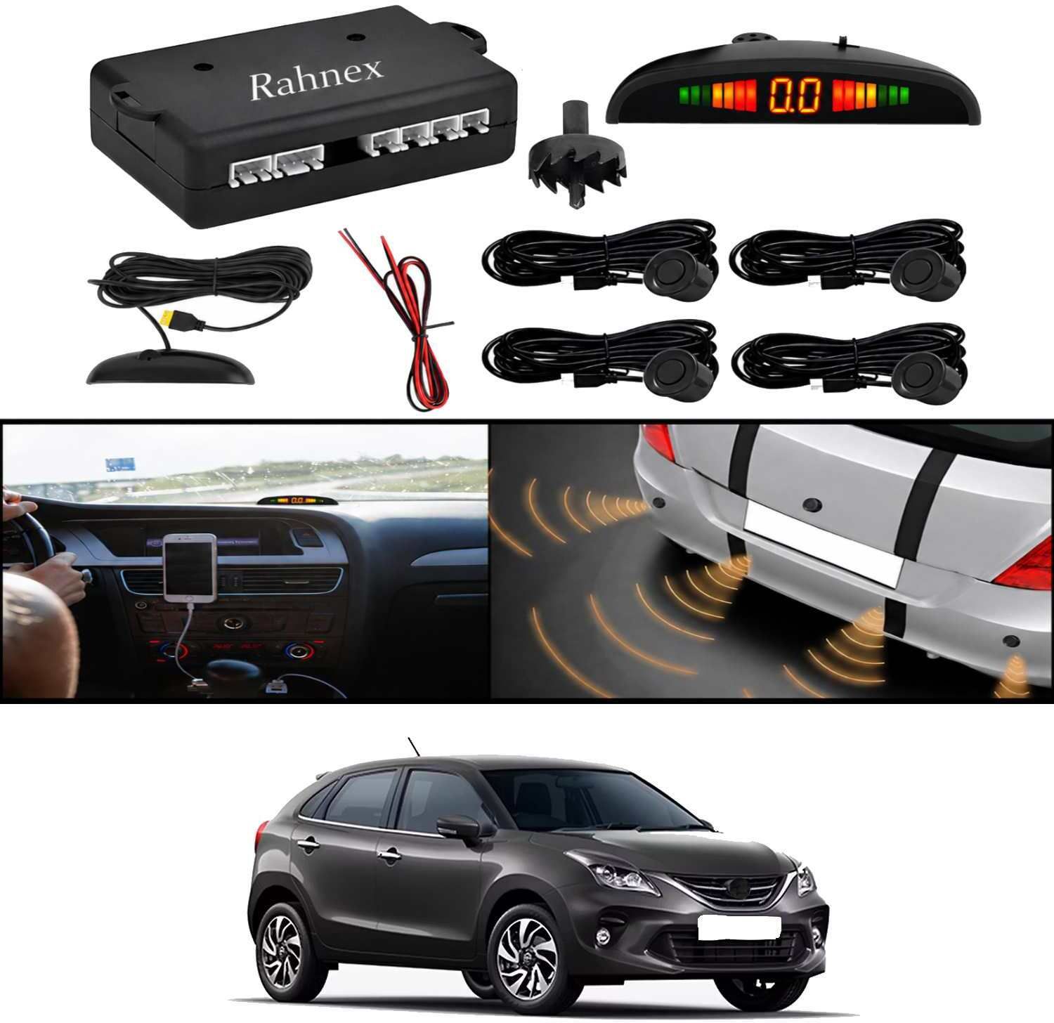 rahnex Reverse Car Safety System With LED Display Sensor Kit-135 Car Reverse Parking Sensor Black 4 Ultrasonic Sensors for Glanza 2020 Parking Sensor-picture-33