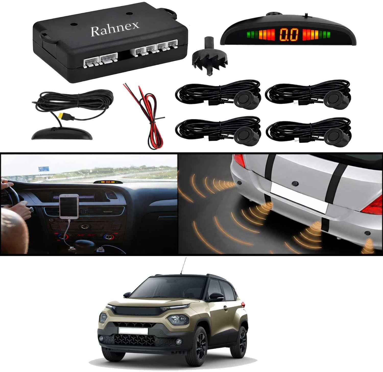 rahnex Reverse Car Safety System With LED Display Sensor Kit-221 Car Reverse Parking Sensor Black 4 Ultrasonic Sensors for Safari 2012 Parking Sensor-picture-16