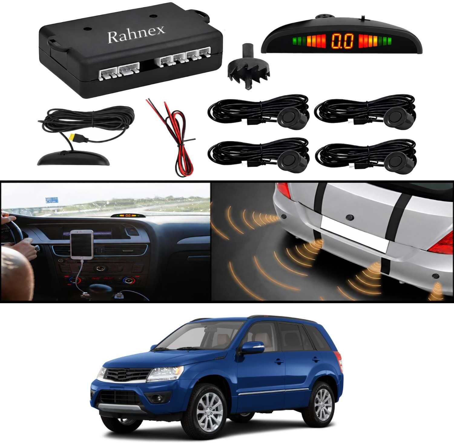 rahnex Reverse Car Safety System With LED Display Sensor Kit-139 Car Reverse Parking Sensor Black 4 Ultrasonic Sensors for Grand Vitara 2013 Parking Sensor-picture-13