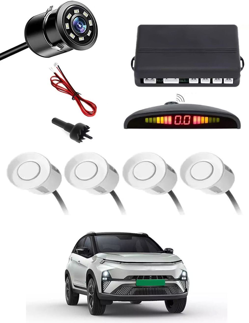 Car Parking Sensors - Set of 4 with Reverse Parking Camera (White)-194 Safety of Passengers/Car One Alarm Kit-2277 Parking Sensor-image-15