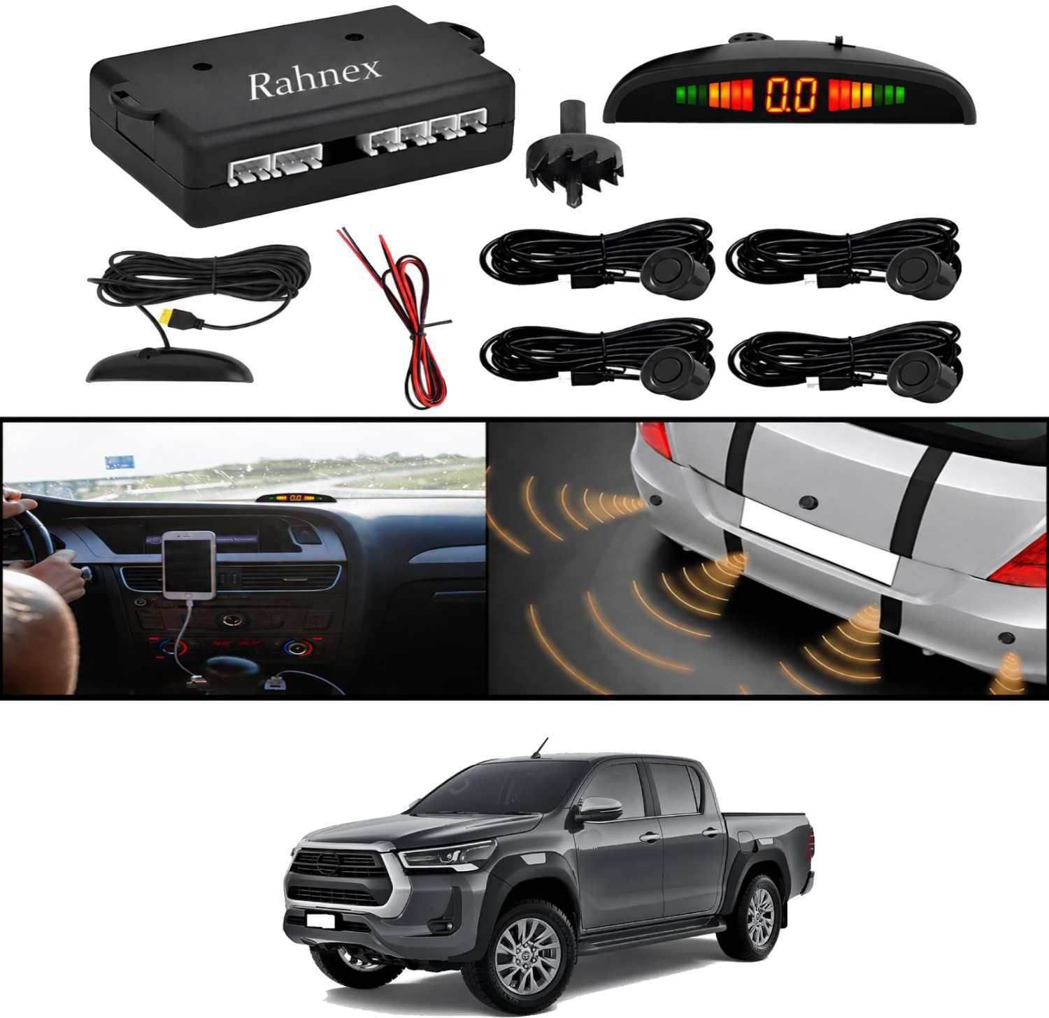 rahnex Reverse Car Safety System With LED Display Sensor Kit-152 Car Reverse Parking Sensor Black 4 Ultrasonic Sensors for Hilux 2022 Parking Sensor-picture-20