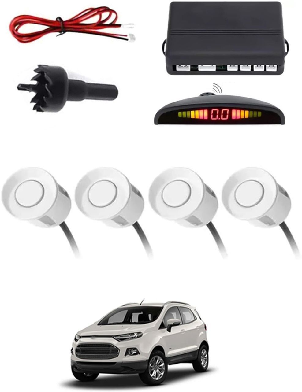 4White Parking Sensor With LED Display Increased Safety For Car-82 Safety of Passengers/Car One Alarm Kit-1599 Parking Sensor-image-11