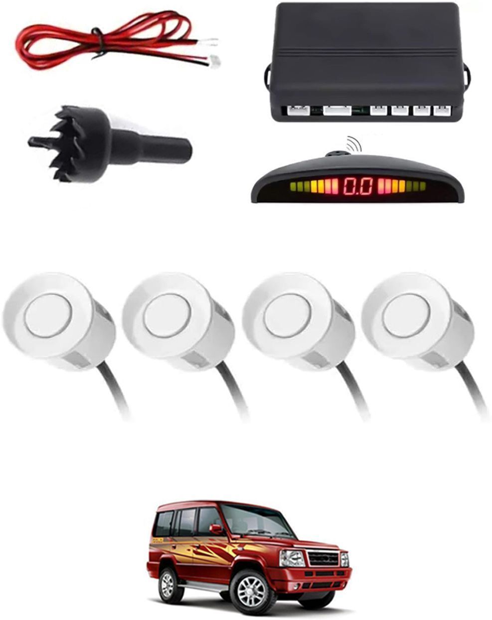 4White Parking Sensor With LED Display Increased Safety For Car-251 Safety of Passengers/Car One Alarm Kit-1520 Parking Sensor-image-31