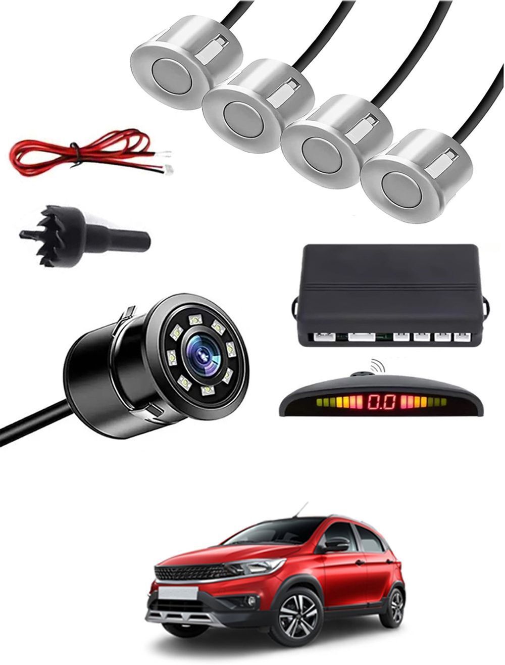 Car Parking Sensors - Set of 4 with Reverse Parking Camera (Silver)-268 Safety of Passengers/Car One Alarm Kit-2178 Parking Sensor-image-22