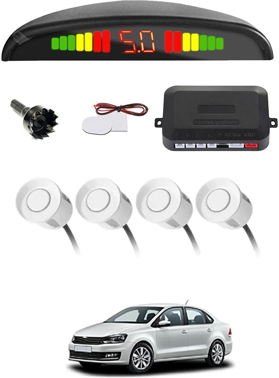 Universal 4 White Reverse Parking Sensor With LED Display For Cars-288 Safety of Passengers/Car One Alarm Kit-1160 Parking Sensor-image-40