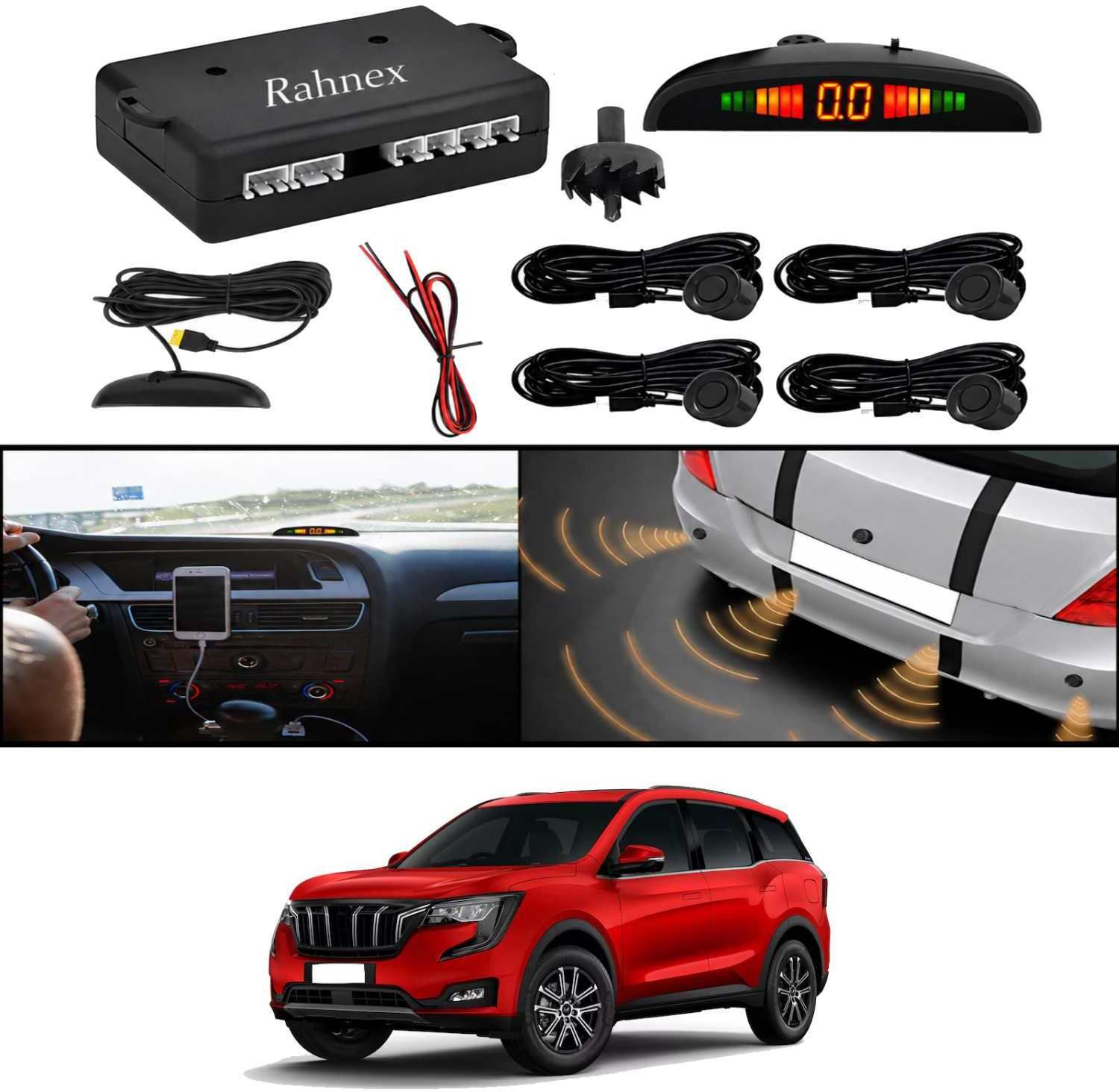 rahnex Reverse Car Safety System With LED Display Sensor Kit-323 Car Reverse Parking Sensor Black 4 Ultrasonic Sensors for XUV700 2023 Parking Sensor-picture-42