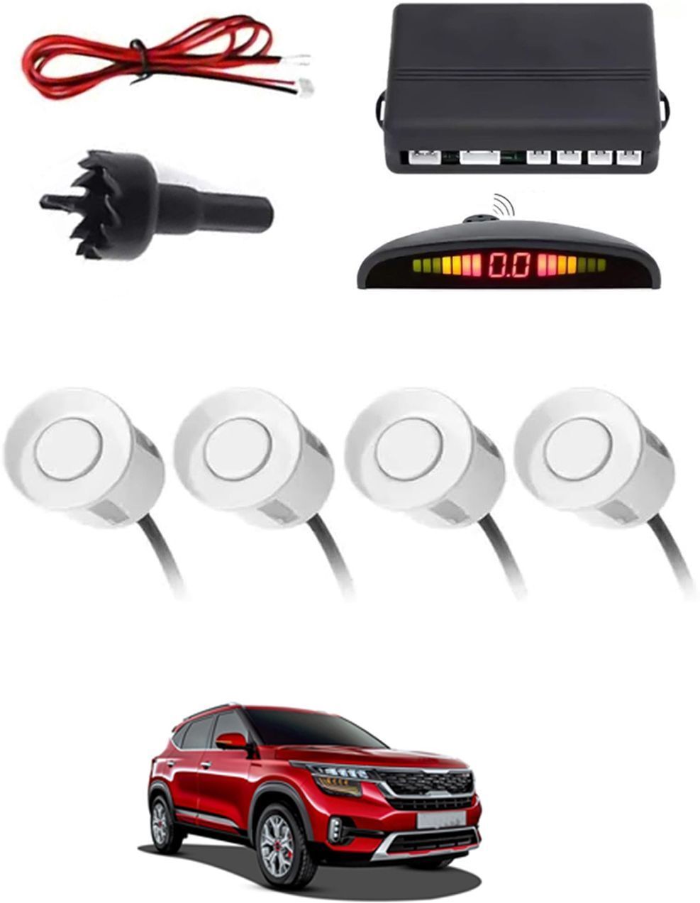 4White Parking Sensor With LED Display Increased Safety For Car-241 Safety of Passengers/Car One Alarm Kit-1544 Parking Sensor-image-8