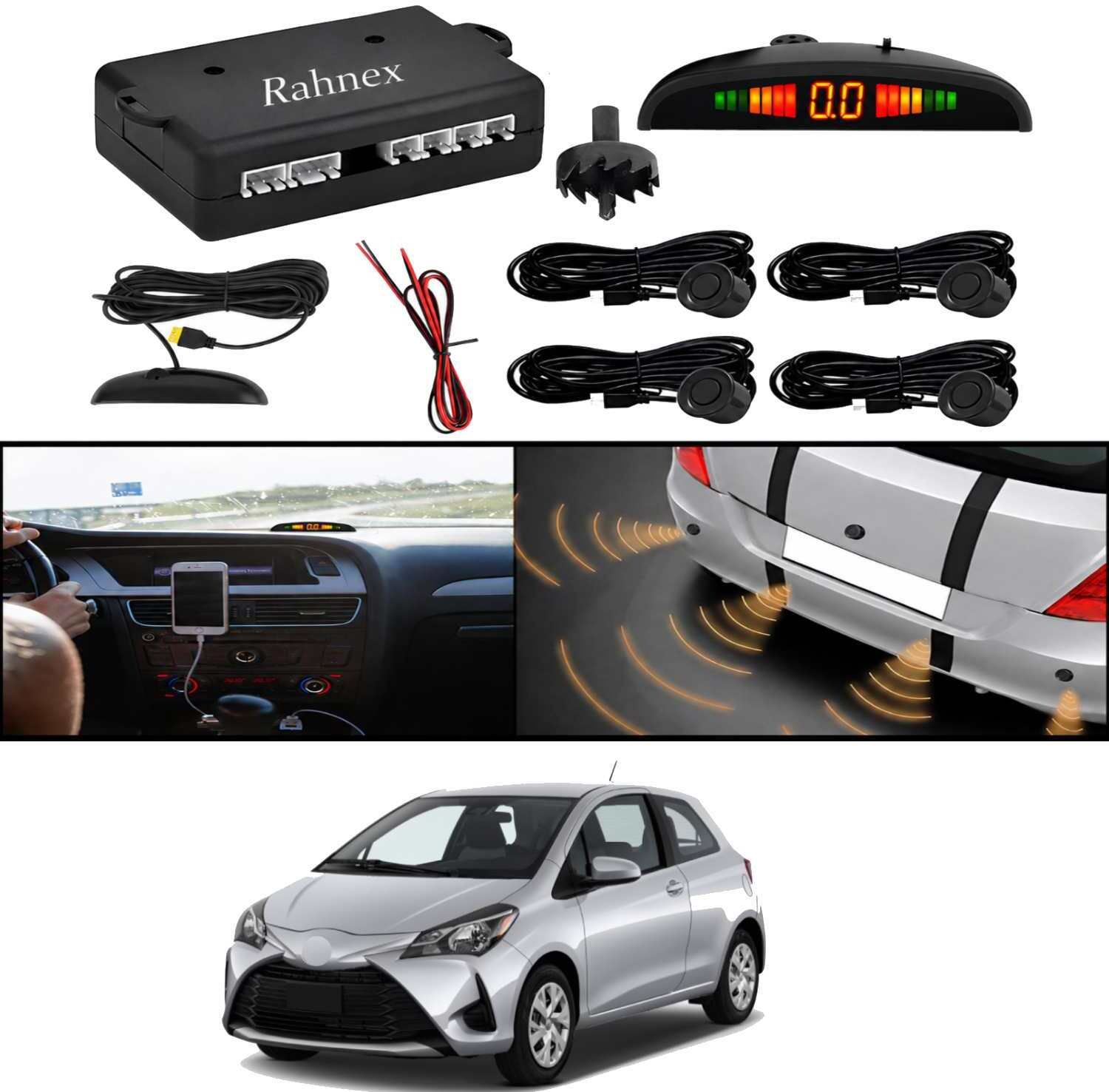 rahnex Reverse Car Safety System With LED Display Sensor Kit-325 Car Reverse Parking Sensor Black 4 Ultrasonic Sensors for Yaris 2018 Parking Sensor-picture-39