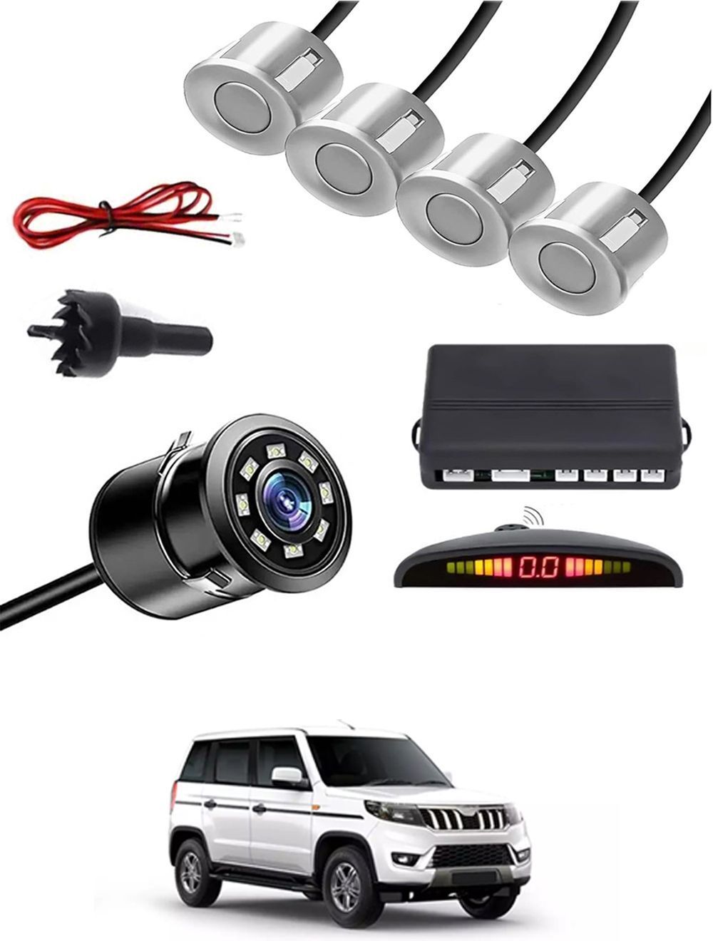 Car Parking Sensors - Set of 4 with Reverse Parking Camera (Silver)-36 Safety of Passengers/Car One Alarm Kit-2161 Parking Sensor-image-14