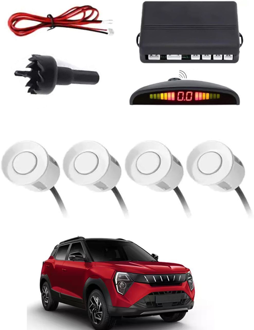 4White Parking Sensor With LED Display Increased Safety For Car-324 Safety of Passengers/Car One Alarm Kit-1627 Parking Sensor-image-23