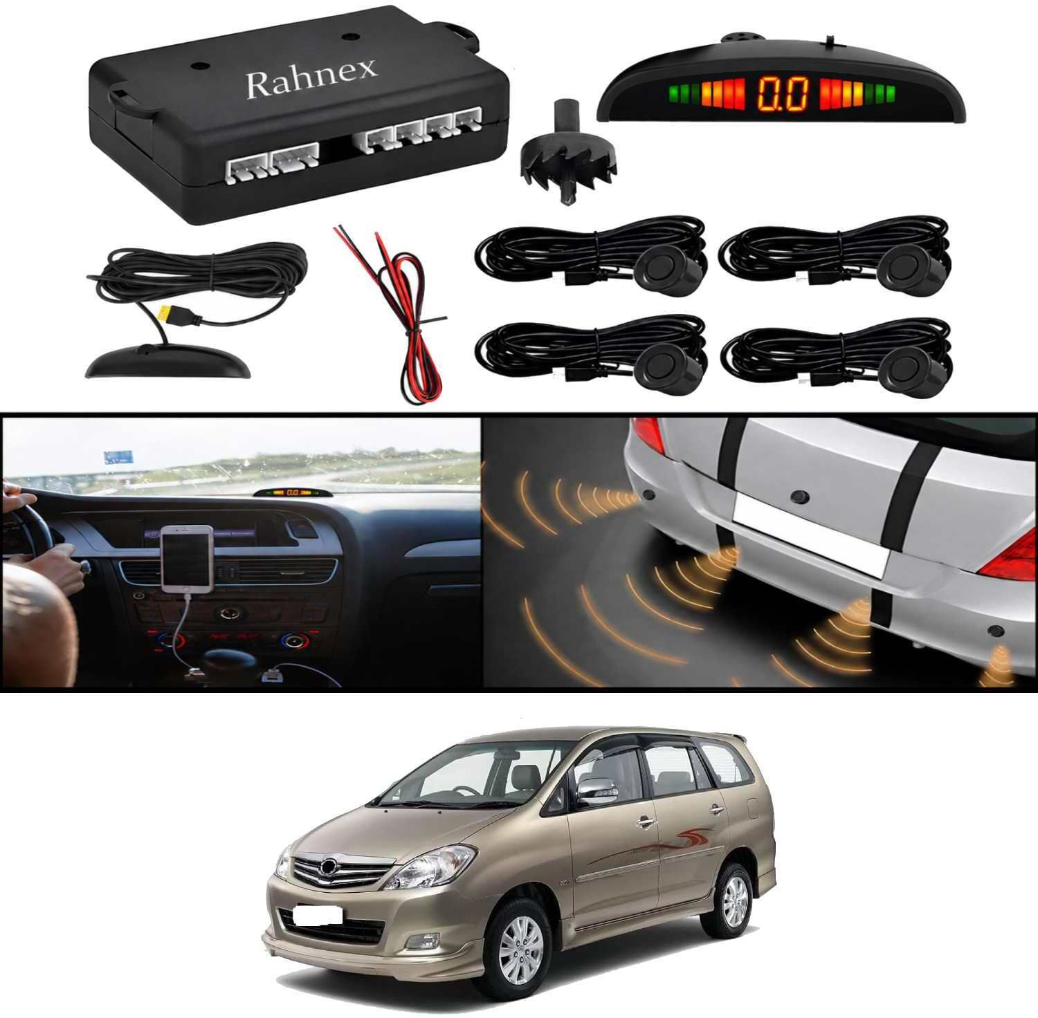 rahnex Reverse Car Safety System With LED Display Sensor Kit-166 Car Reverse Parking Sensor Black 4 Ultrasonic Sensors for Innova 2010 Parking Sensor-picture-25