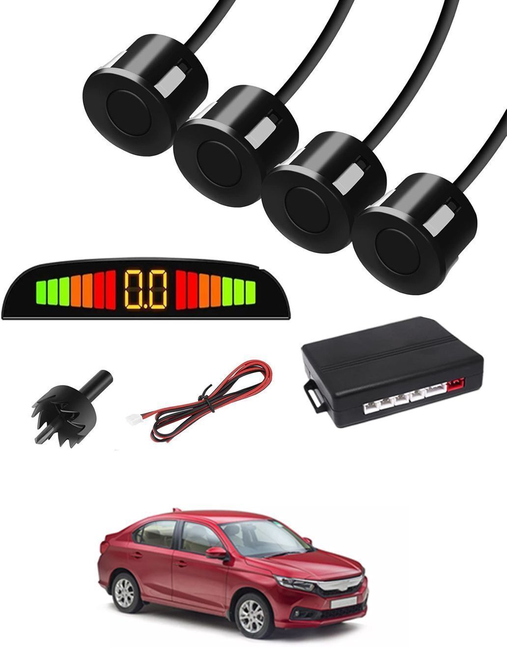 tstore Black 4 Parking Reverse Safety Sensor For Vehicles-19 Universal Reverse Black Parking Sensor With Buzzer And LED Display-19 Parking Sensor-picture-32