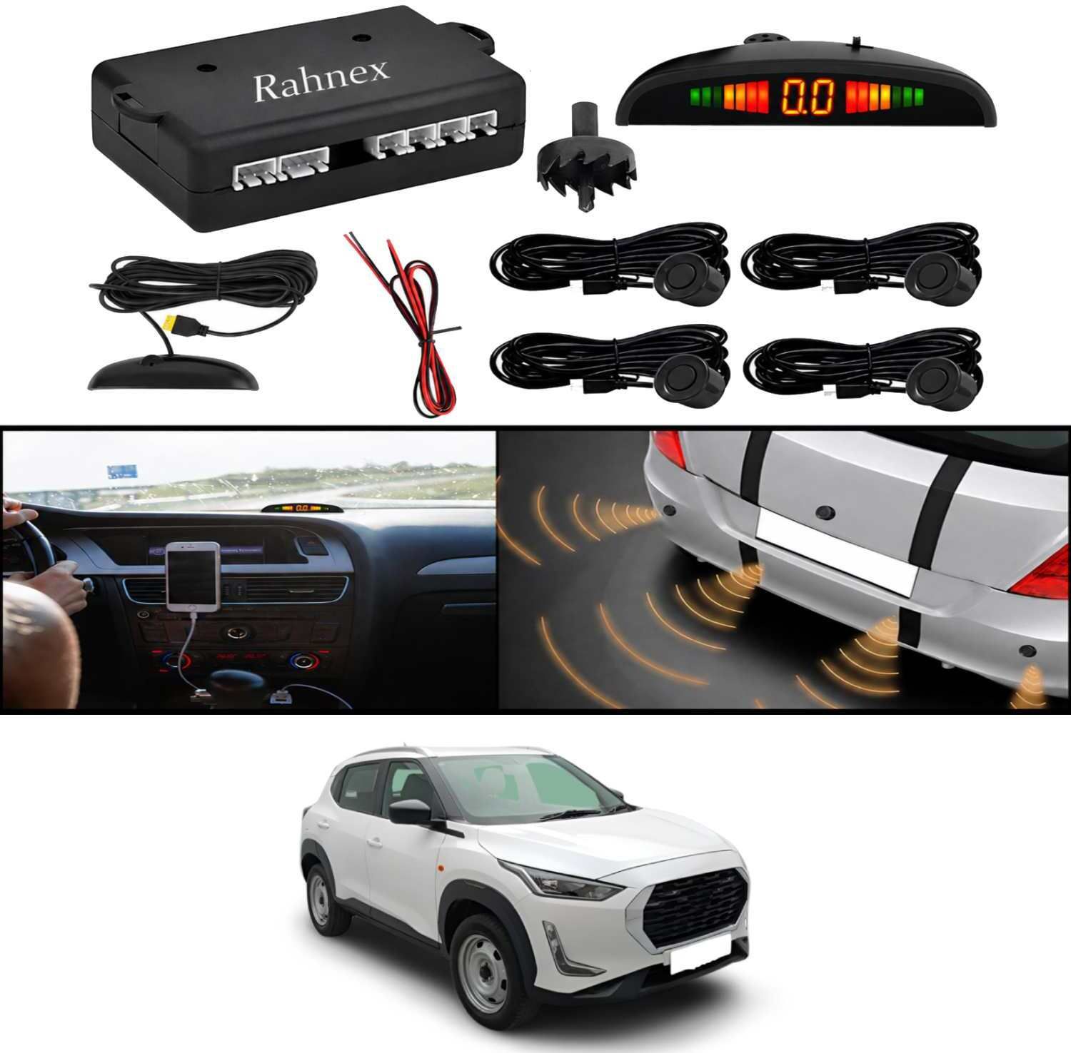 rahnex Reverse Car Safety System With LED Display Sensor Kit-190 Car Reverse Parking Sensor Black 4 Ultrasonic Sensors for Magnite 2021 Parking Sensor-picture-11