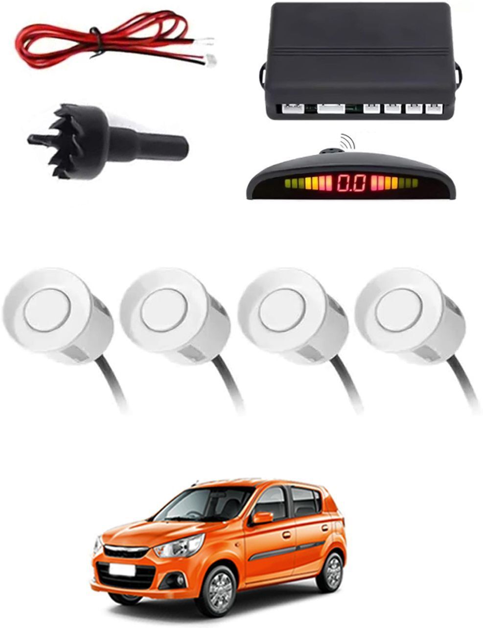 4White Parking Sensor With LED Display Increased Safety For Car-13 Safety of Passengers/Car One Alarm Kit-1712 Parking Sensor-image-3