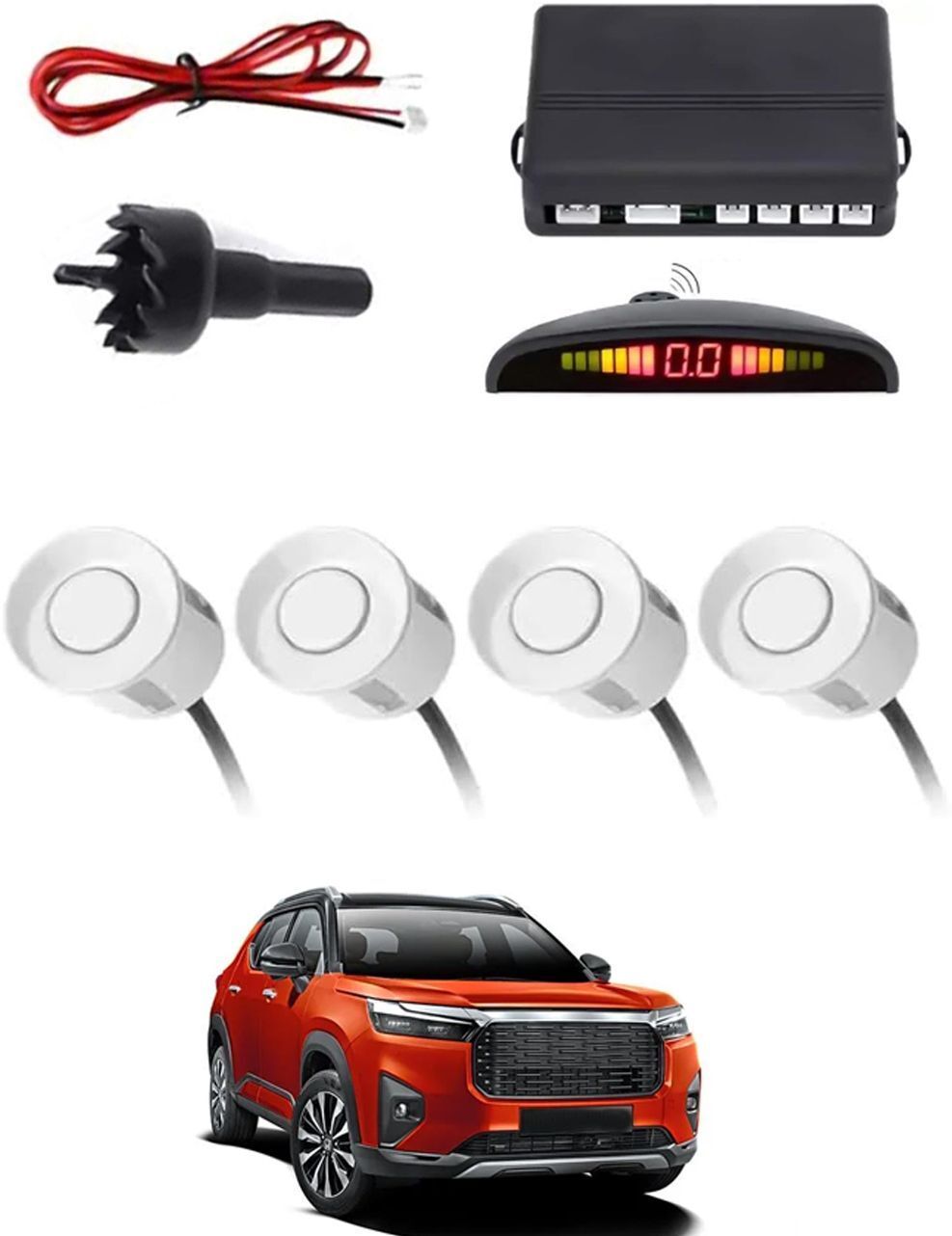 4White Parking Sensor With LED Display Increased Safety For Car-88 Safety of Passengers/Car One Alarm Kit-1628 Parking Sensor-image-43