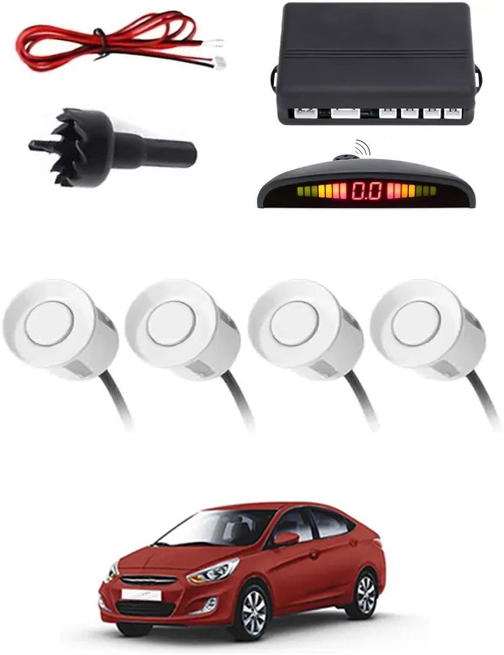 4White Parking Sensor With LED Display Increased Safety For Car-293 Safety of Passengers/Car One Alarm Kit-1761 Parking Sensor-image-32