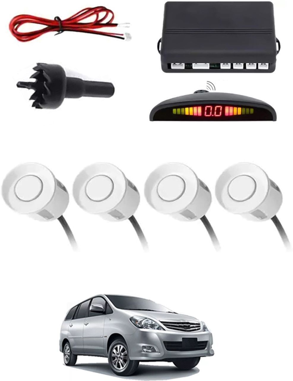4White Parking Sensor With LED Display Increased Safety For Car-155 Safety of Passengers/Car One Alarm Kit-1572 Parking Sensor-image-21